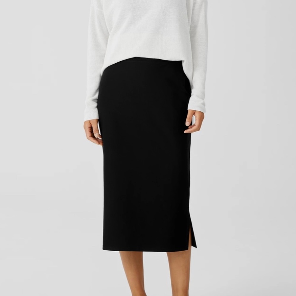 Eileen Fisher Washable Stretch Crepe Pencil Skirt-Black NWT